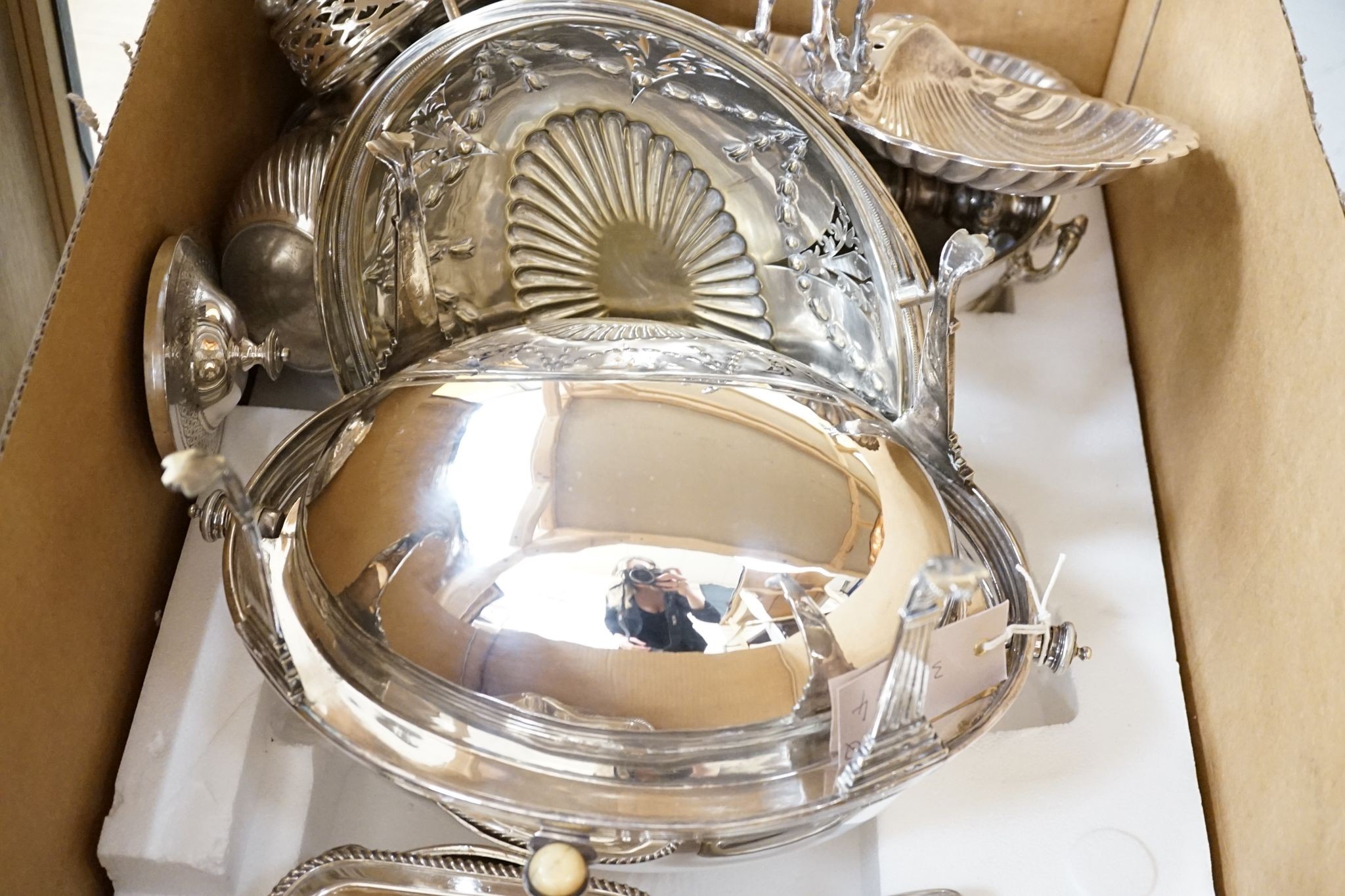 A quantity of plated wares including a breakfast dish, serving dishes etc